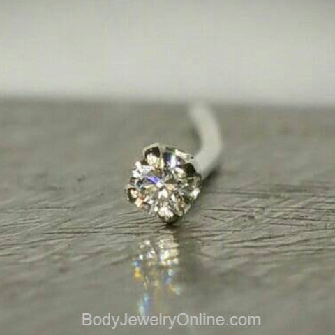 Genuine DIAMOND Nose Stud 2mm VS - G-H Post - Flat Back 14k Gold or Sterling Silver