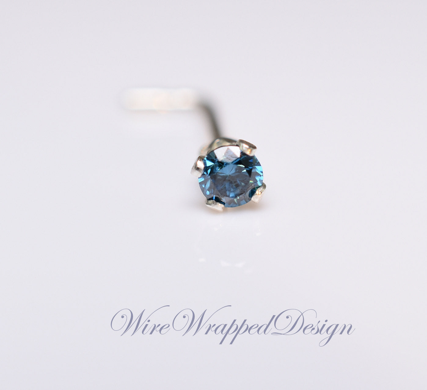 Blue Diamond Nose Stud 2mm - Post w/ 14k Solid Yellow or White Gold or Sterling Silver - Helix Tragus Lobe Lip Cartilage