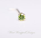 Green Diamond Nose Stud 2mm - Gold or Platinum - Nose, Helix, Tragus, Lobe or Cartilage