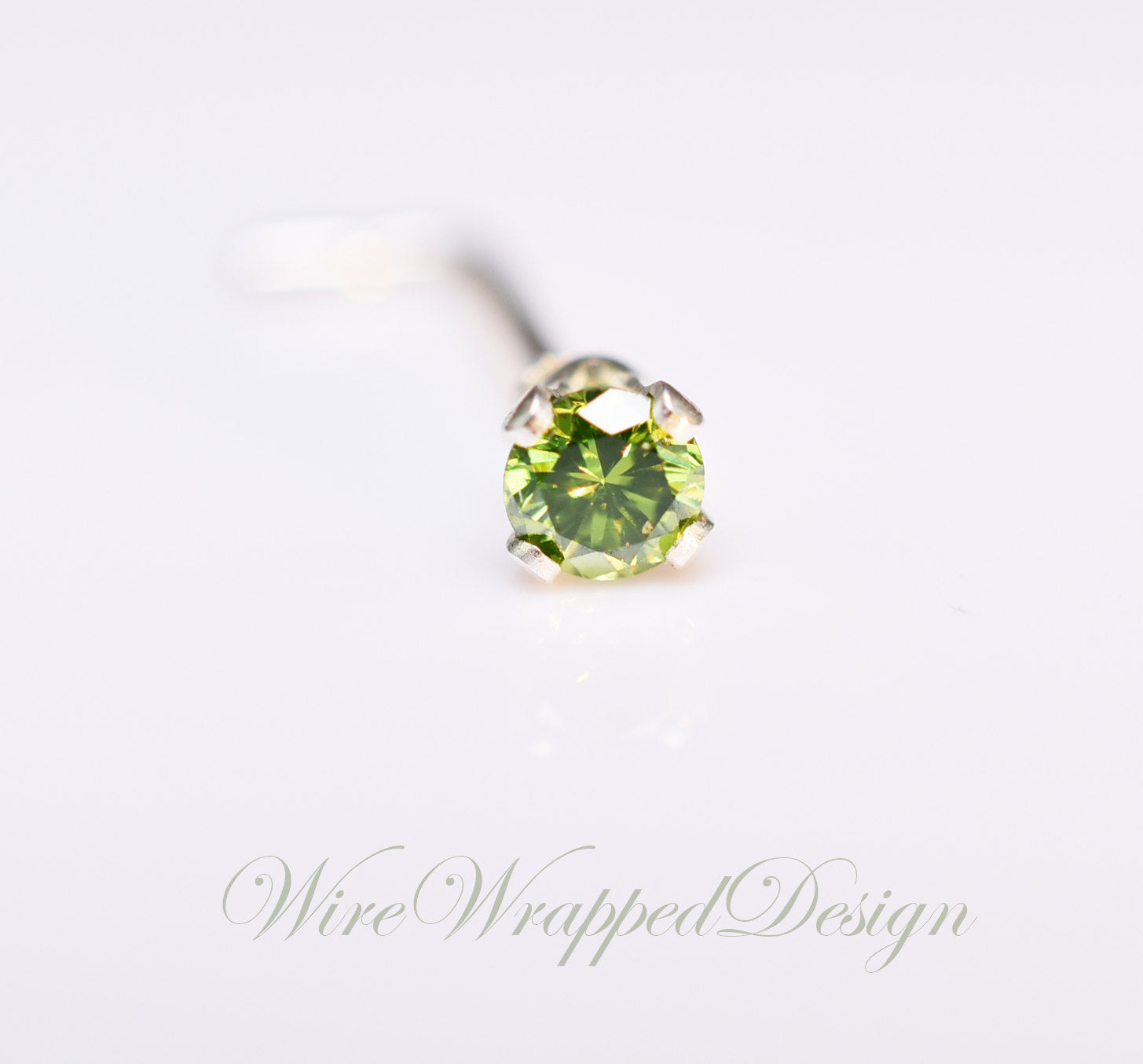 Green Diamond Nose Stud 2mm - Post w/ 14k Solid Yellow or White Gold or Sterling Silver - Helix Tragus Lobe Lip Cartilage