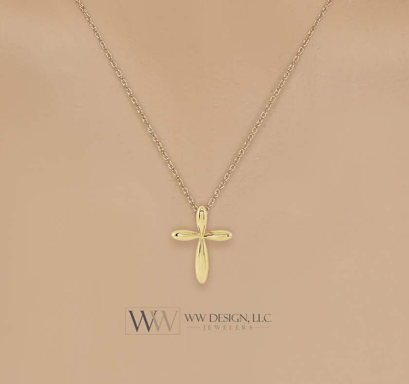 Minimalist CROSS Necklace - 14k SOLID Gold (Yellow, White, Rose), Platinum or Sterling Silver 14.6mmx11mm