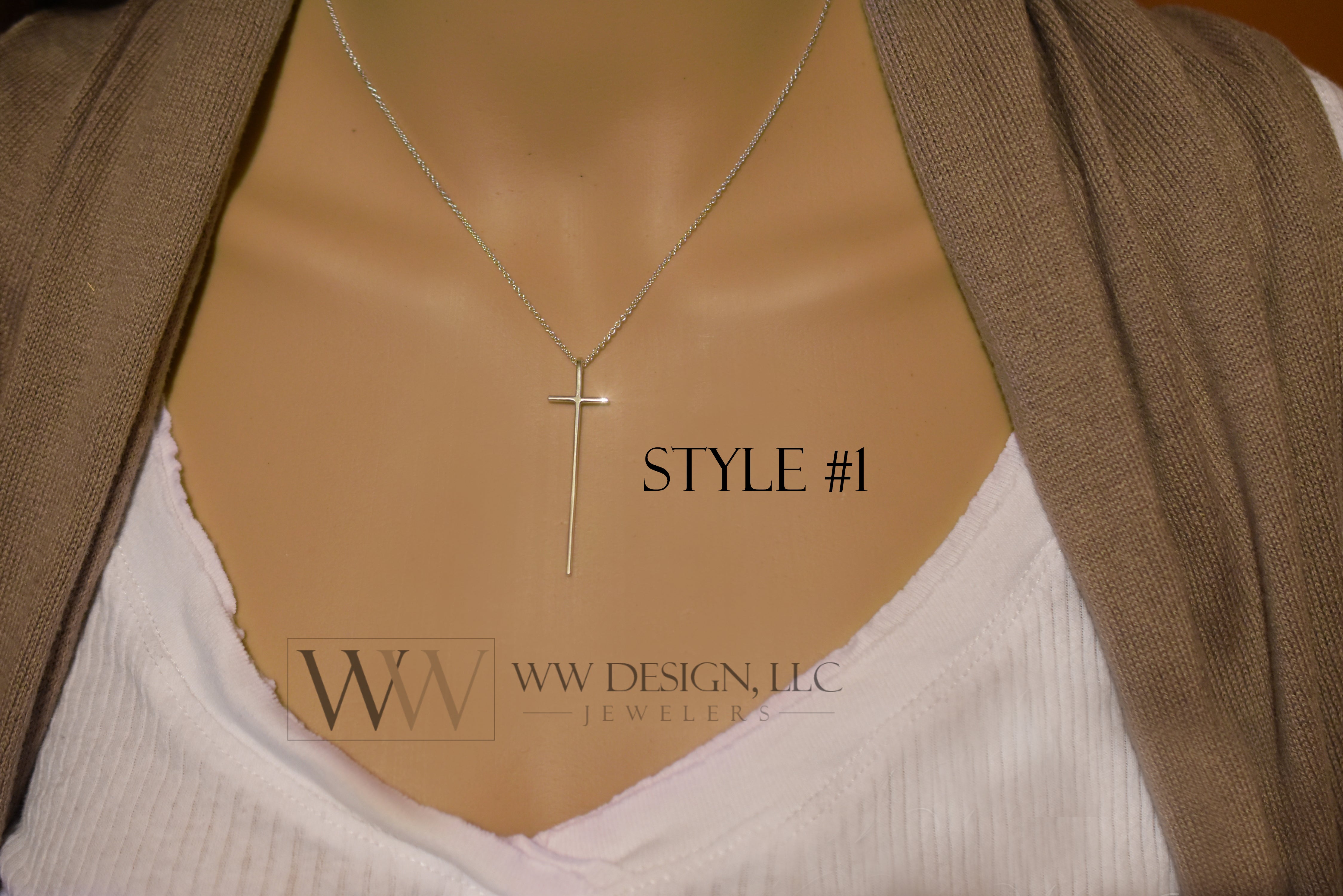 Minimalist Long CROSS Necklace - Customize- Sterling Silver or 14k Solid Gold (Yellow, White or Rose) - Celebrity Style of Nene Leakes RHOA, KTG Kathy Lee Gifford, Chenoweth, Kathie Lee Gifford