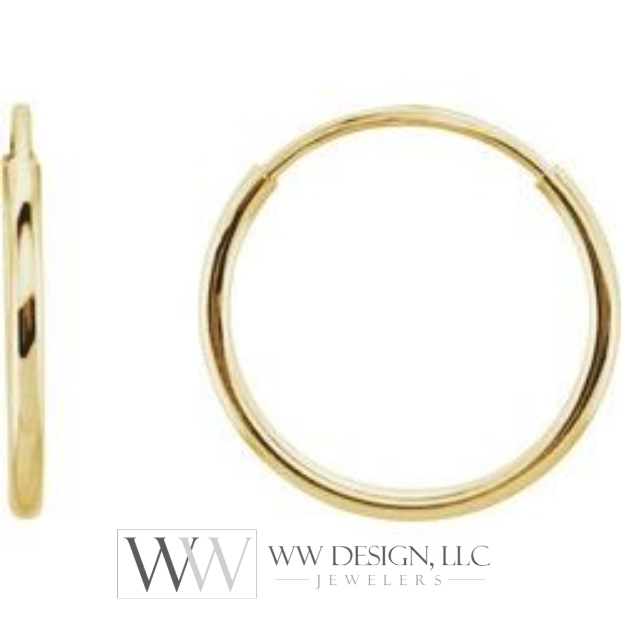 Hoop Endless Huggie Sleeper Earrings 12mm - 14K Gold (Y, R or W) - wwdesignjewelers.com