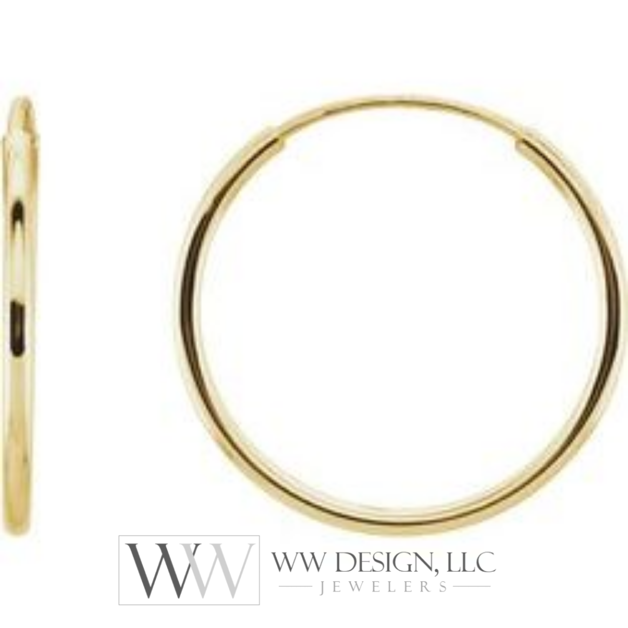 Hoop Endless Huggie Sleeper Earrings 15mm - 14K Gold (Y, R or W) - wwdesignjewelers.com